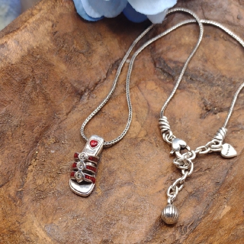 Brighton Silver and Red Enamel  Shoe Charm Necklace